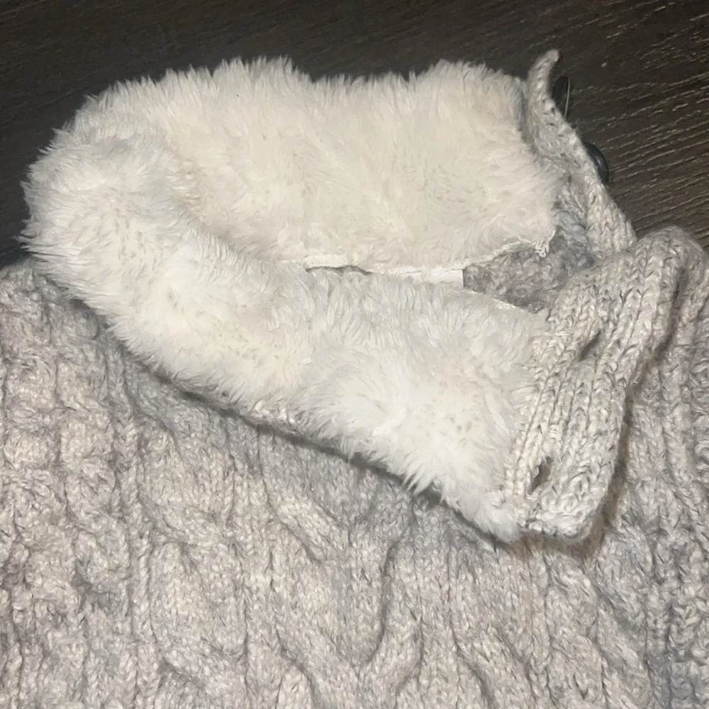 Zara Heather Grey Cotton/Wool Blend Cable Sweater w/Fur Lined Neck Size 9-12m - Picture 5 of 8